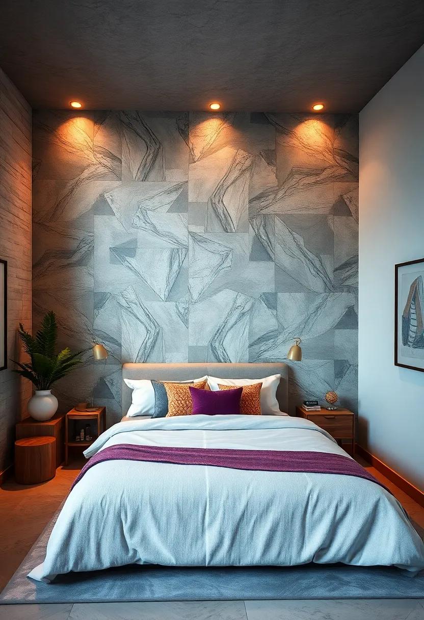 Create a Statement Wall: Use wallpaper or bold paint to design one eye-catching wall that serves as a focal point in your bedroom
