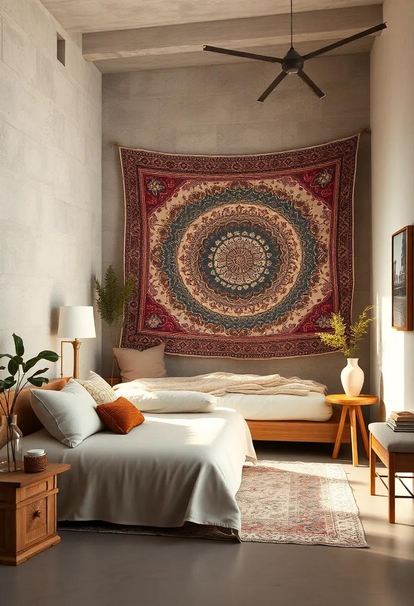 Use a Tapestry for Texture: Hang a tapestry or fabric on the wall for a cozy touch that adds warmth and character to the room