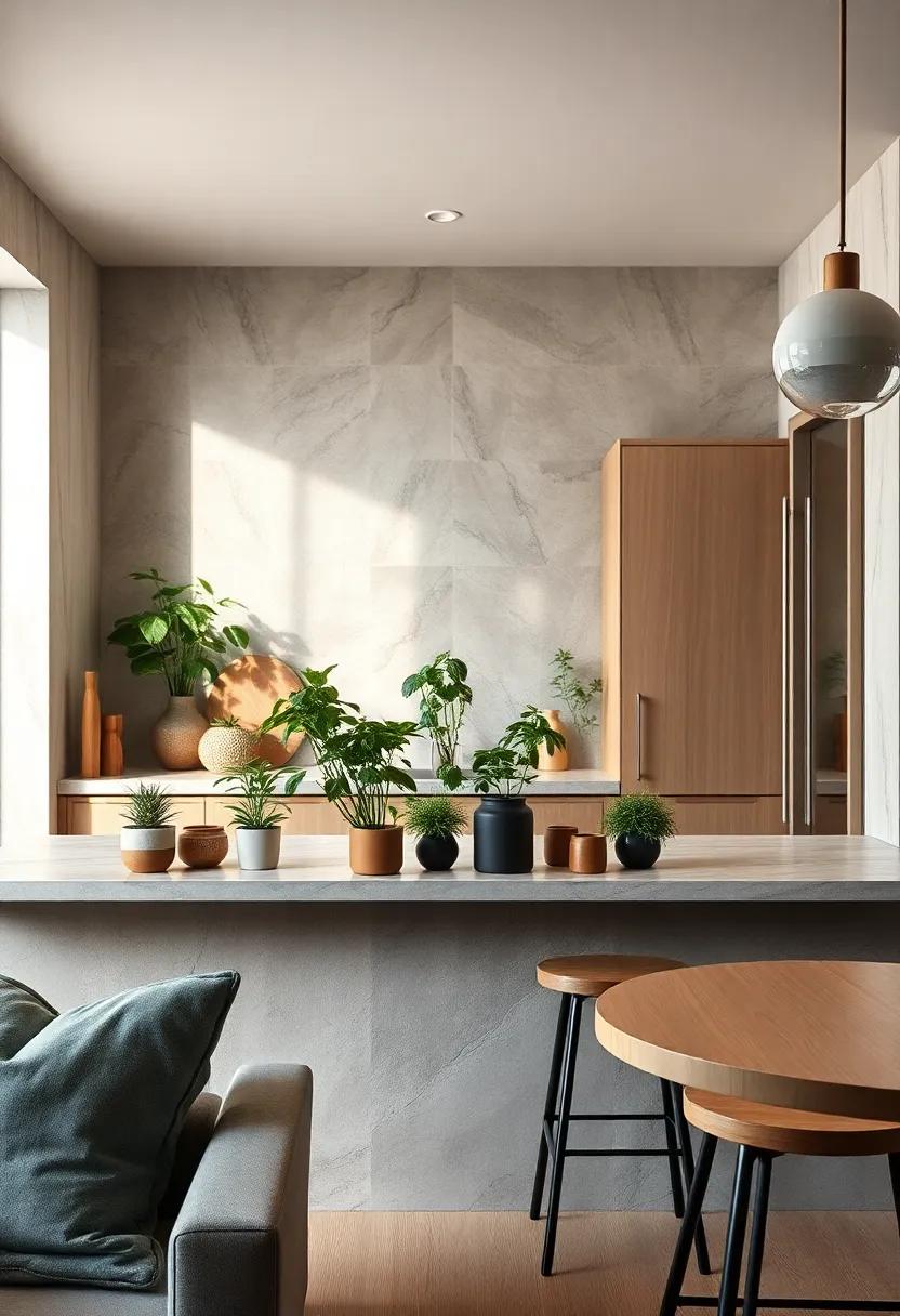 Add greenery by placing potted herbs on your breakfast bar, combining style with practicality