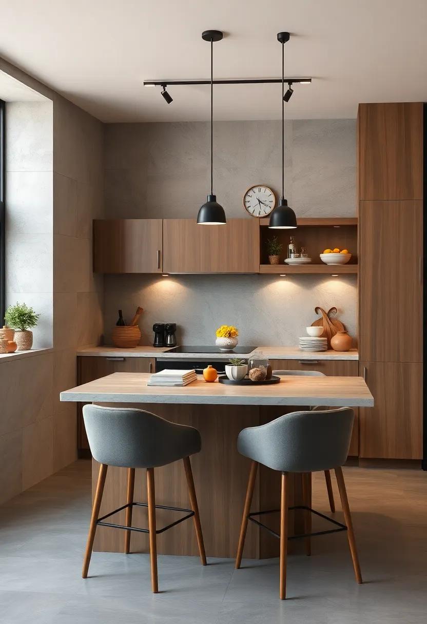 Combine a breakfast bar with a small workspace to create a multifunctional area