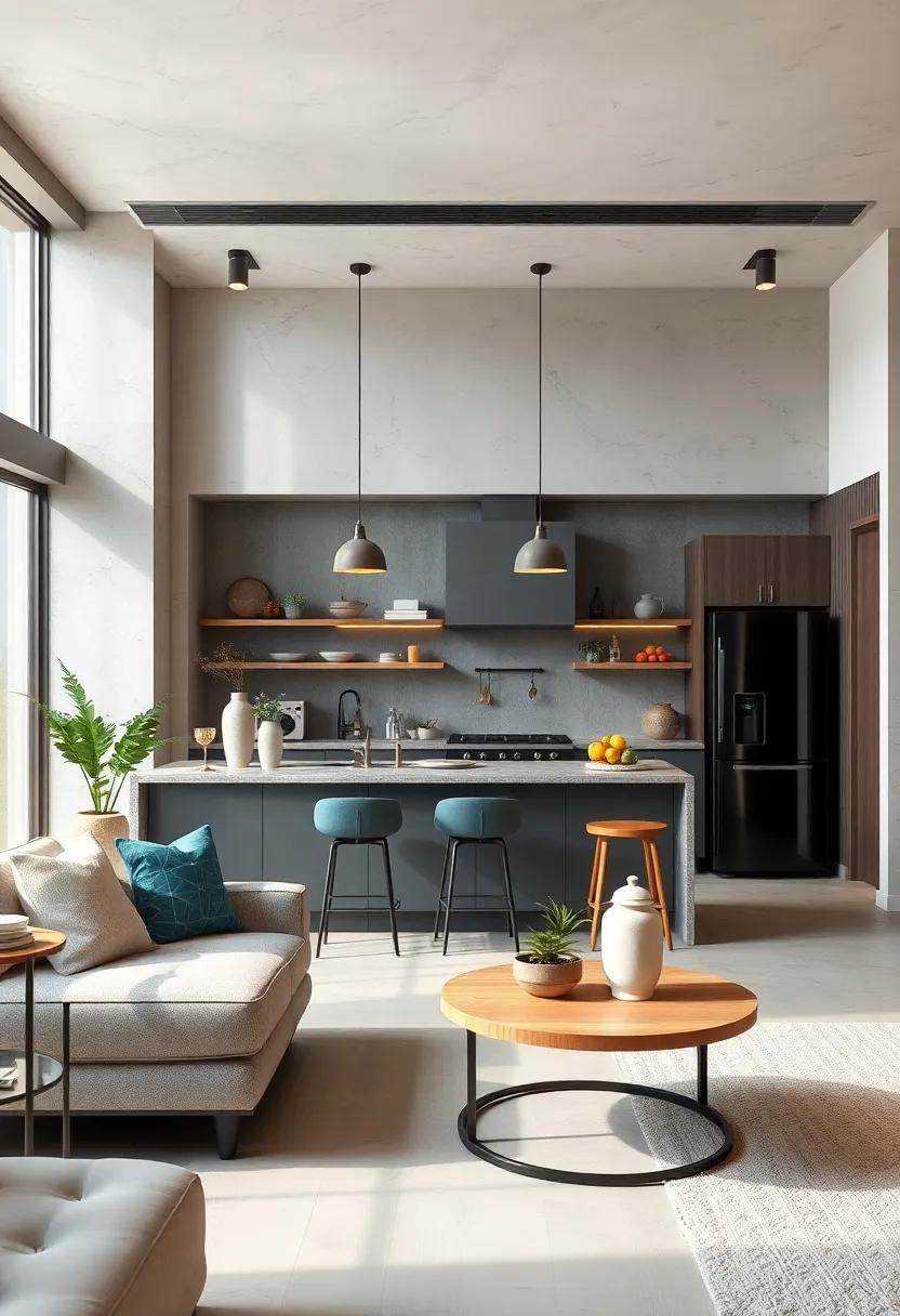 Create a half-wall breakfast bar connecting the kitchen to the living area for open-concept living