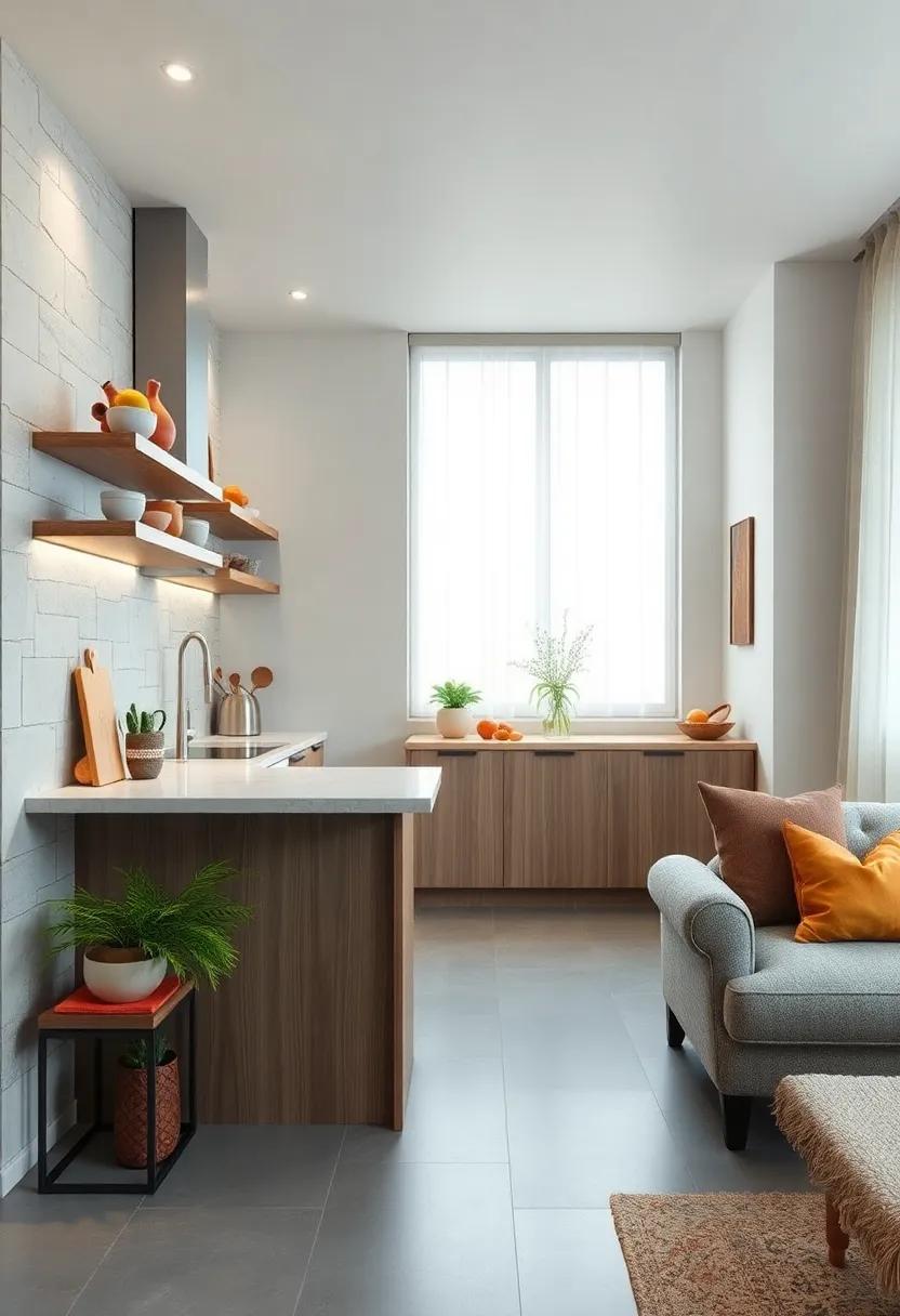 Design a fold-down breakfast bar that can be stowed away when not in use for maximum space efficiency