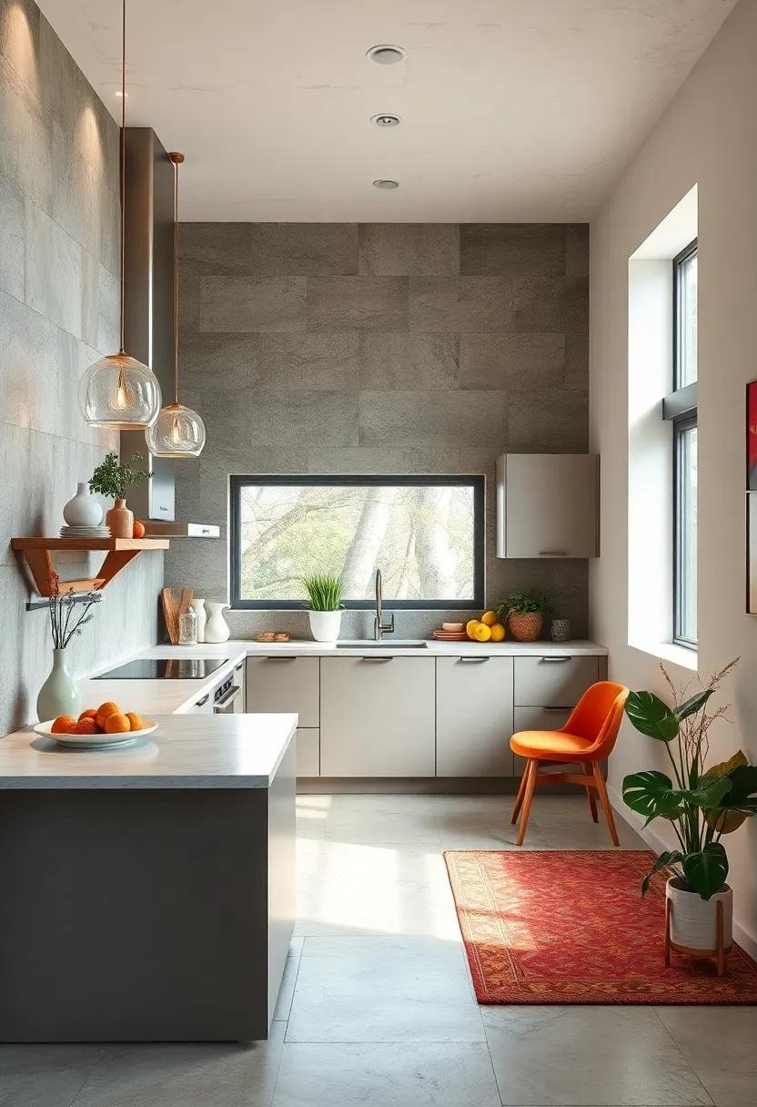 Design a U-shaped kitchen with a breakfast bar on one side, providing separation without closing off the area