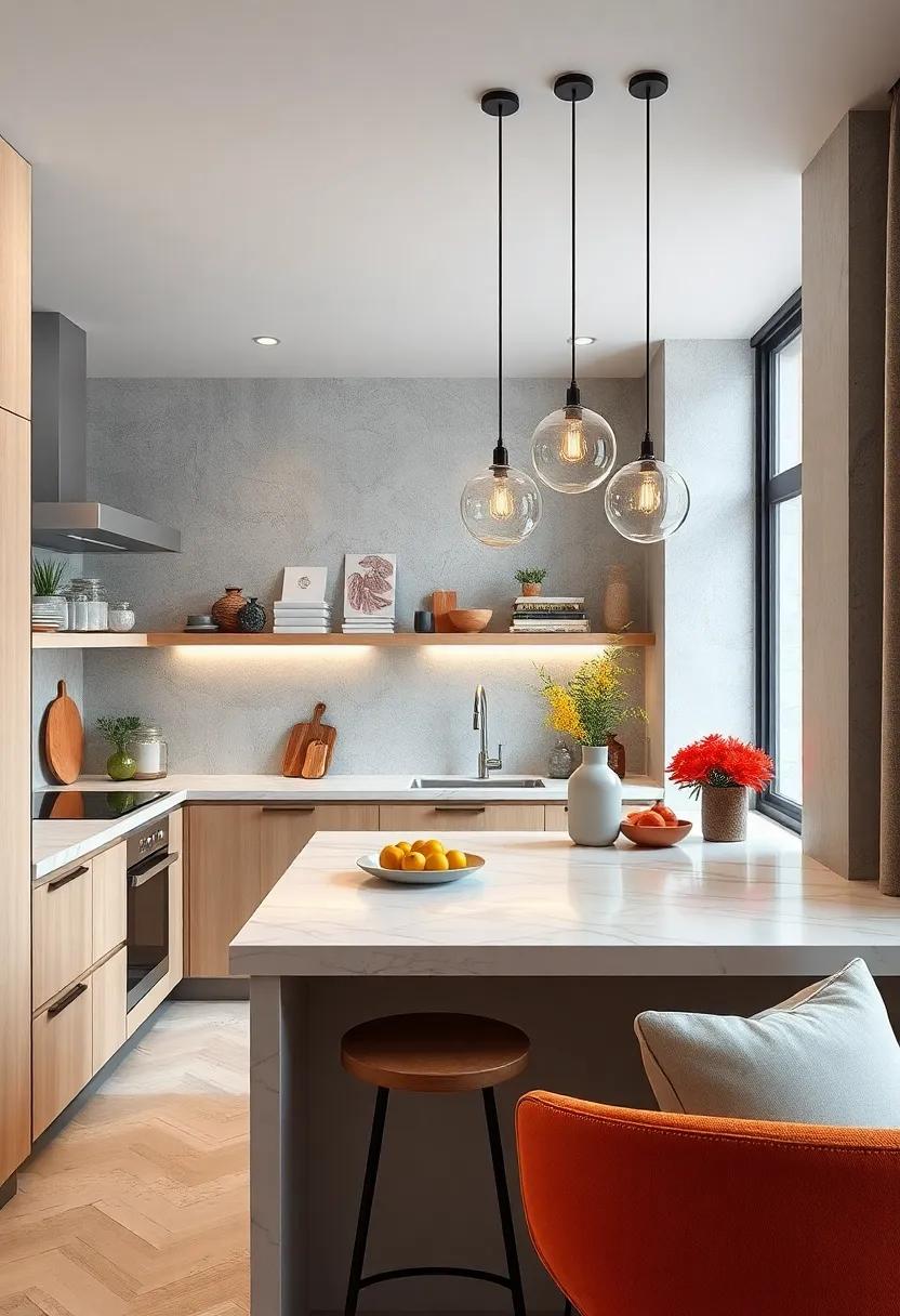 Opt for a marble or quartz countertop for an elegant touch on your breakfast bar that remains easy to clean