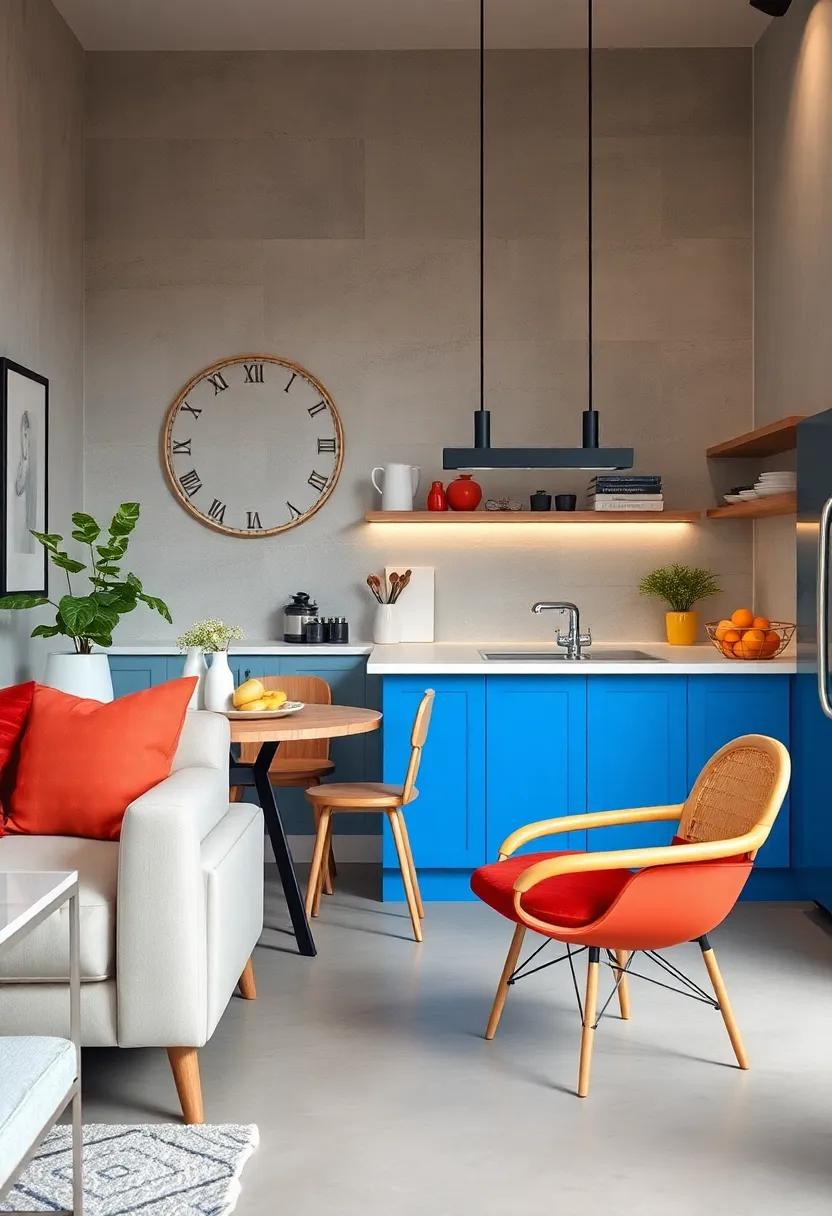 Paint your breakfast bar a vibrant color to infuse personality into a small kitchen space