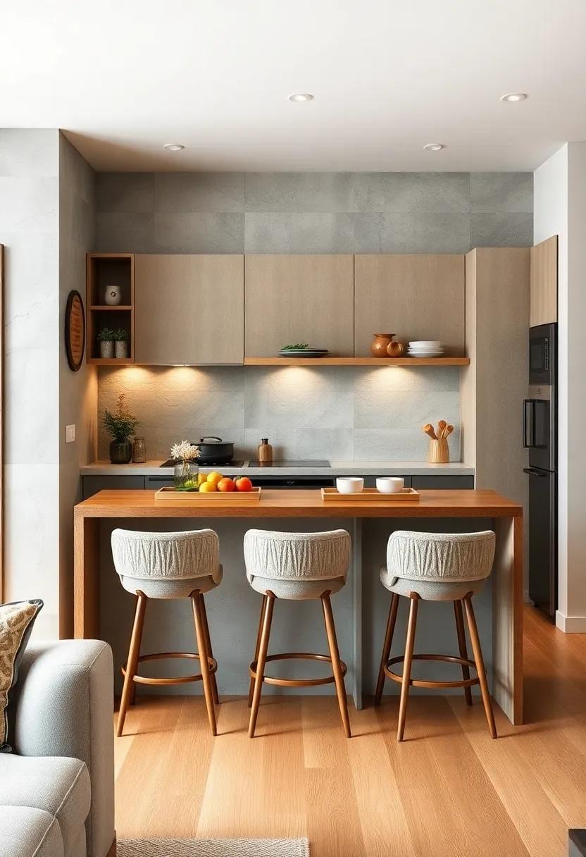 use a high-top table with bar stools to maximize vertical space and create an illusion of more room