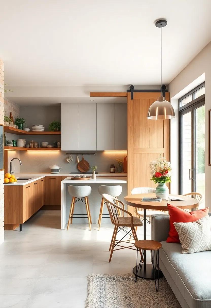 Utilize a sliding barn door to open up your kitchen while providing a stylish breakfast bar when uncovered