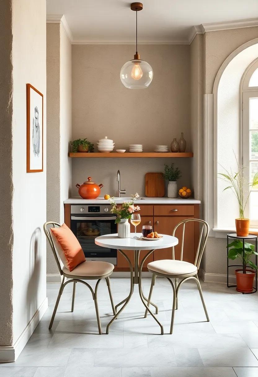 Bistro Set: Invest in a petite bistro set to give your kitchen a European charm, perfect for enjoying breakfast or a glass of wine