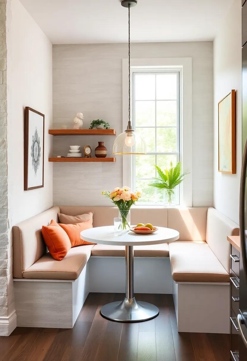 Compact Breakfast Nook: Transform a small corner with a built-in bench and a round table to create an inviting space for meals and casual gatherings