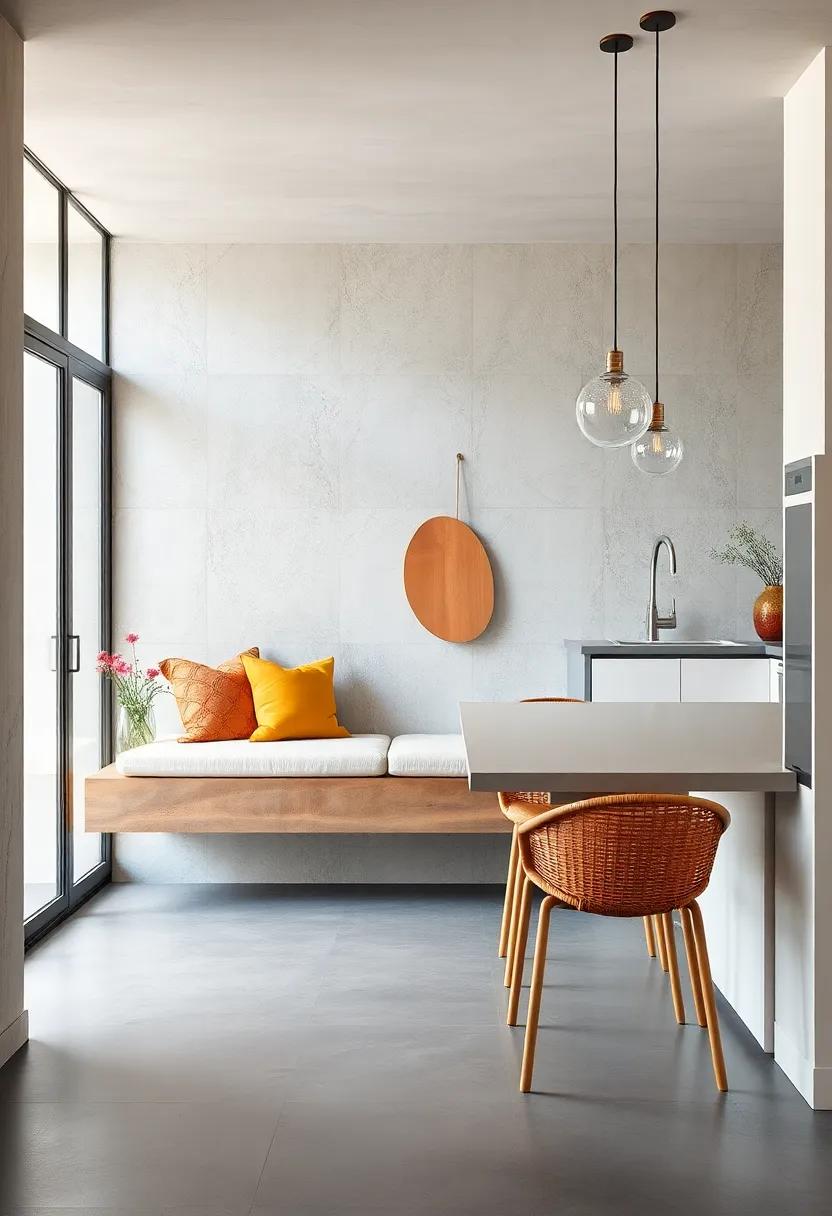 Floating Bench: Consider a floating bench that adds minimal visual clutter while providing a stylish seating solution in tighter areas