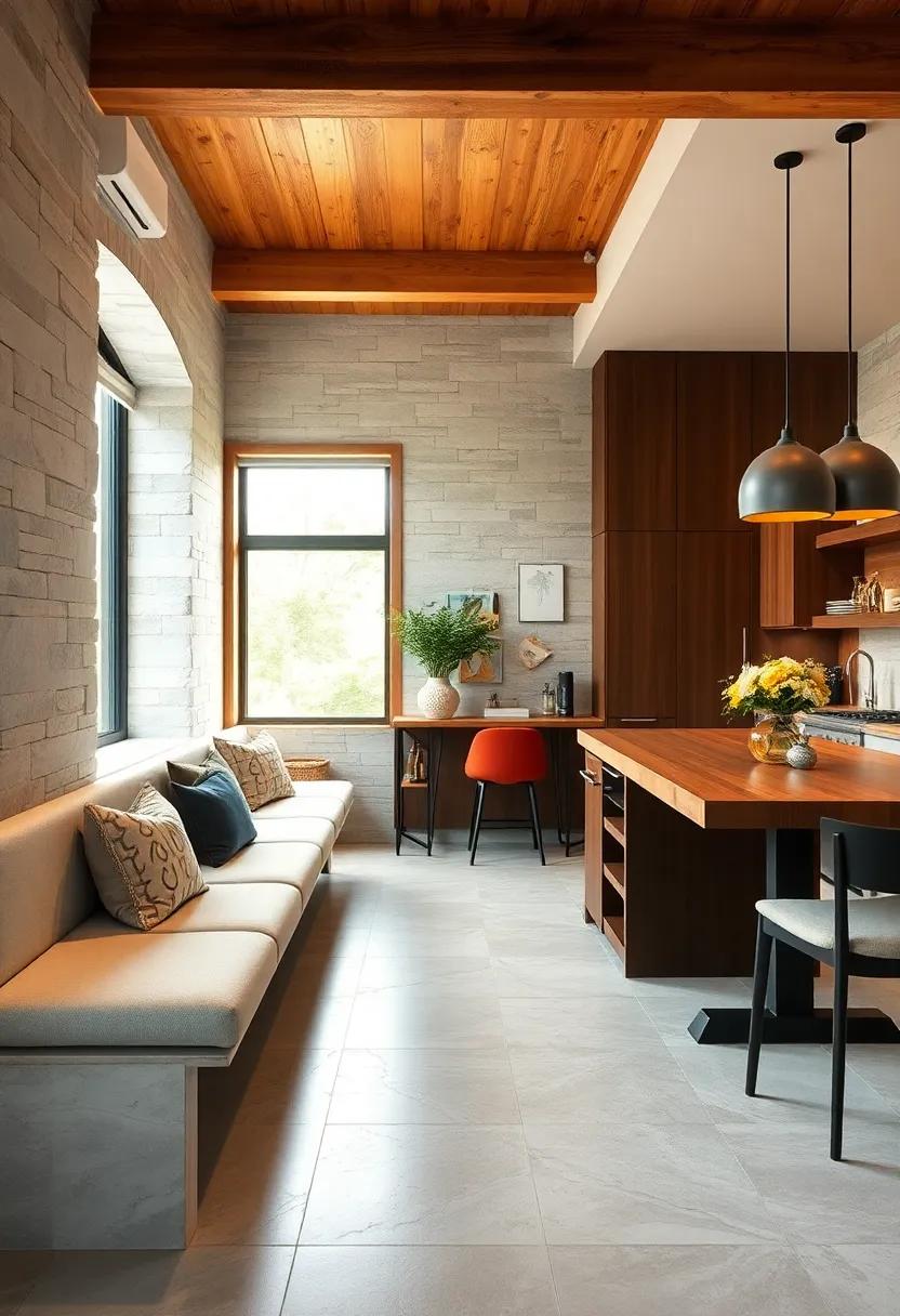 Inline Benches: Consider inline benches that run parallel to kitchen counters for efficient seating without disrupting the flow of movement