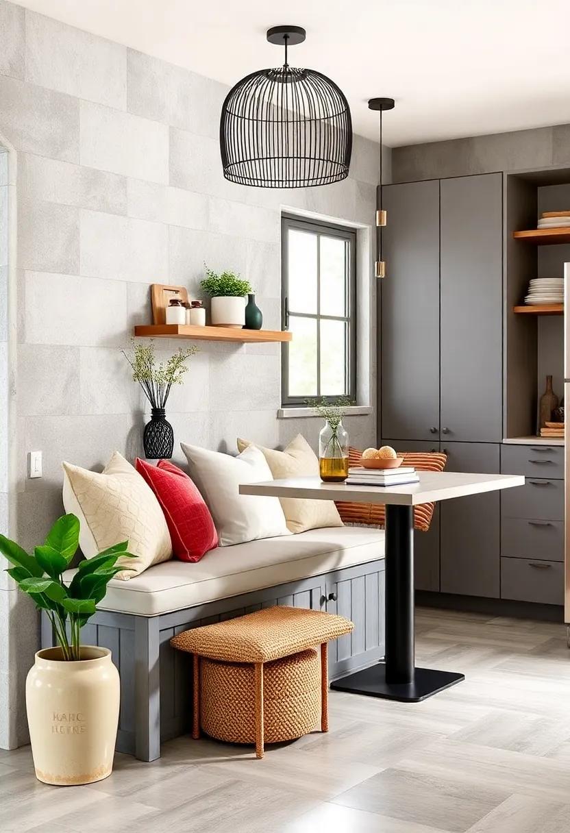 Multi-Functional Storage Benches: opt for benches that double as storage options, offering a place to keep cookbooks, kitchen gadgets, or linens