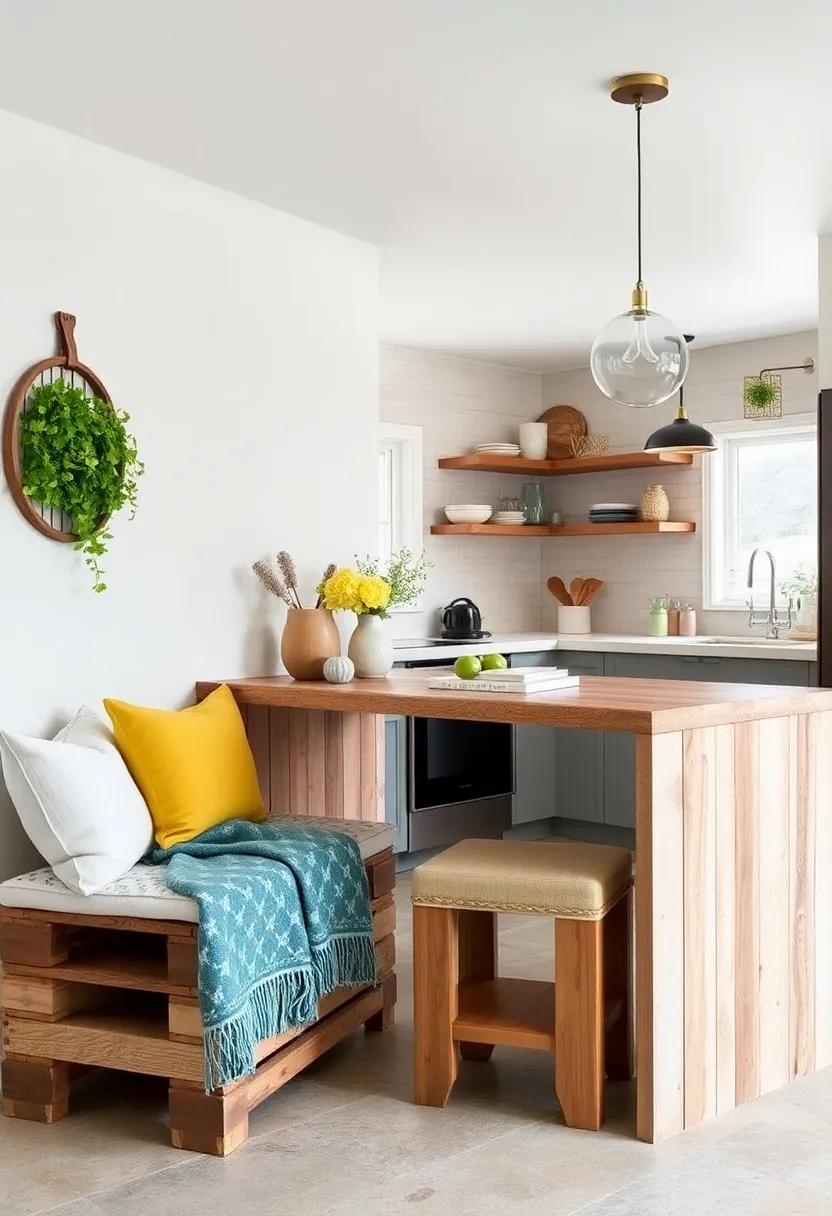 Reclaimed Wood Pallet Seats: Create rustic seats from reclaimed wood pallets, bringing a touch of farmhouse style to your kitchen decor