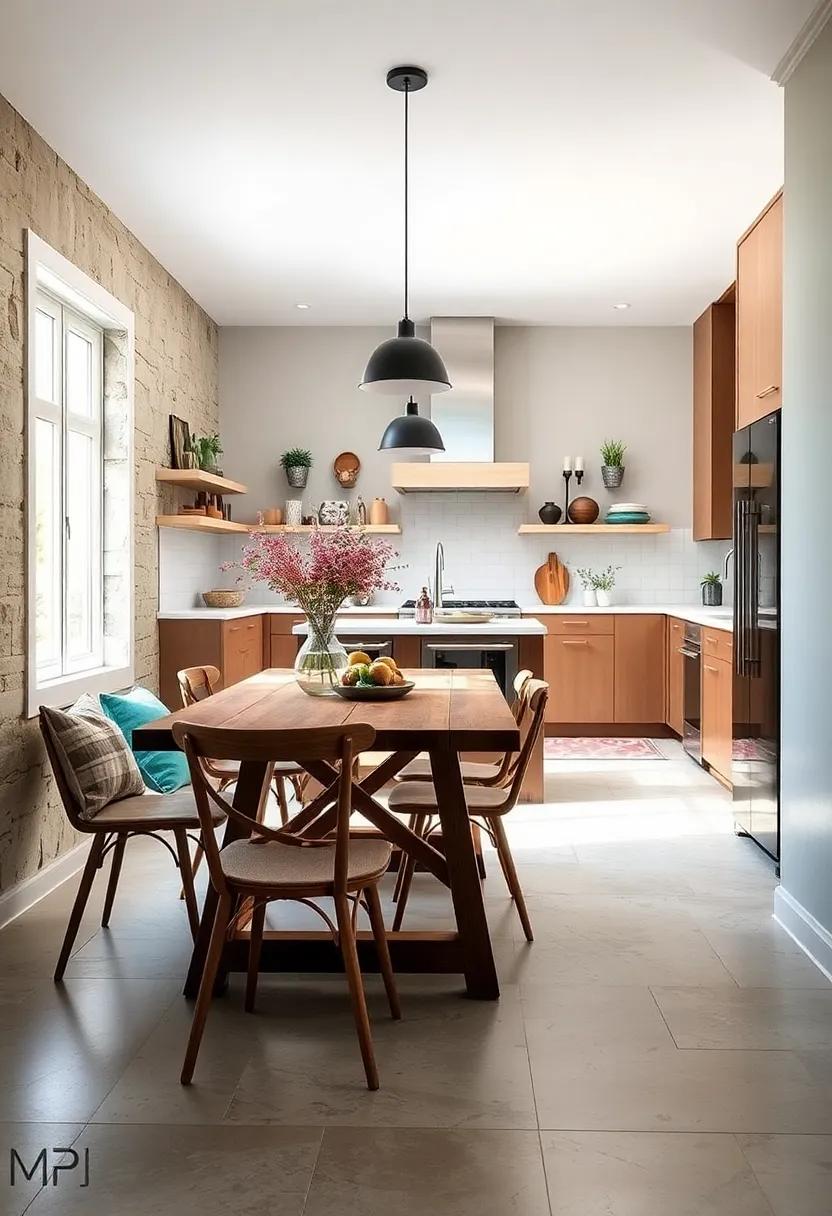 Trestle table: Choose a slender trestle table that can accommodate a few chairs without overwhelming the kitchen, perfect for small gatherings