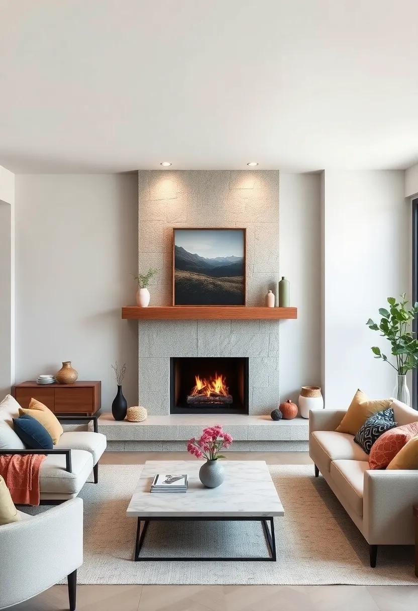 Embrace Minimalism: Choose a sleek, floating mantel in natural wood that complements a minimalist fireplace to create a clean and airy space
