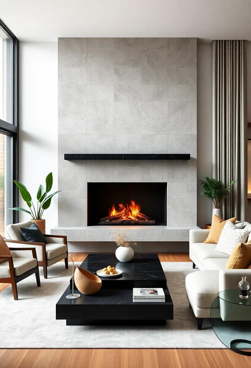 Sleek black Marble: A minimalist black marble floating mantel can add a touch of luxury and sophistication to your living area