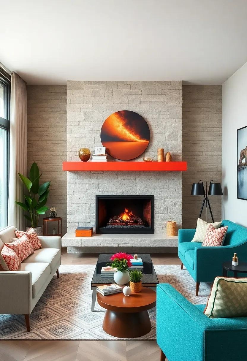 Go Bold with Color: Opt for a bright, painted floating mantel to add a pop of color and personality to your small living room