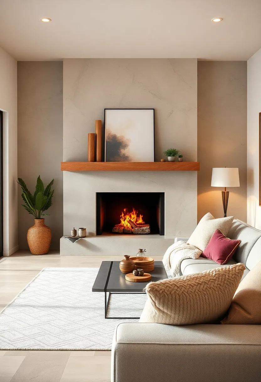 Soft Textures: Pair a smooth, floating mantel with soft textiles like a large knitted throw and plush cushions to enhance comfort