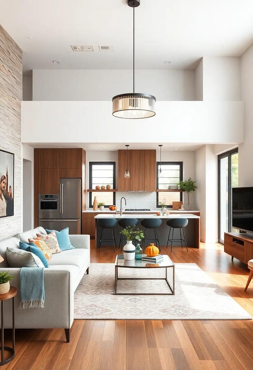 Install a statement Lighting Fixture: Highlight the area with a bold chandelier or a modern pendant that draws the eye and adds character