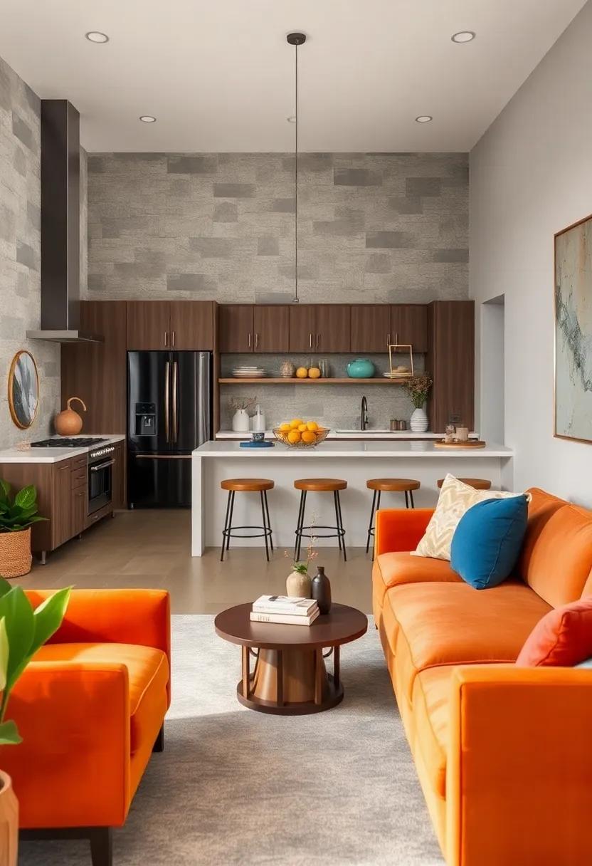create a Cohesive Color Palette: Choose a harmonious color scheme that flows seamlessly from the kitchen to the living area, enhancing the sense of space