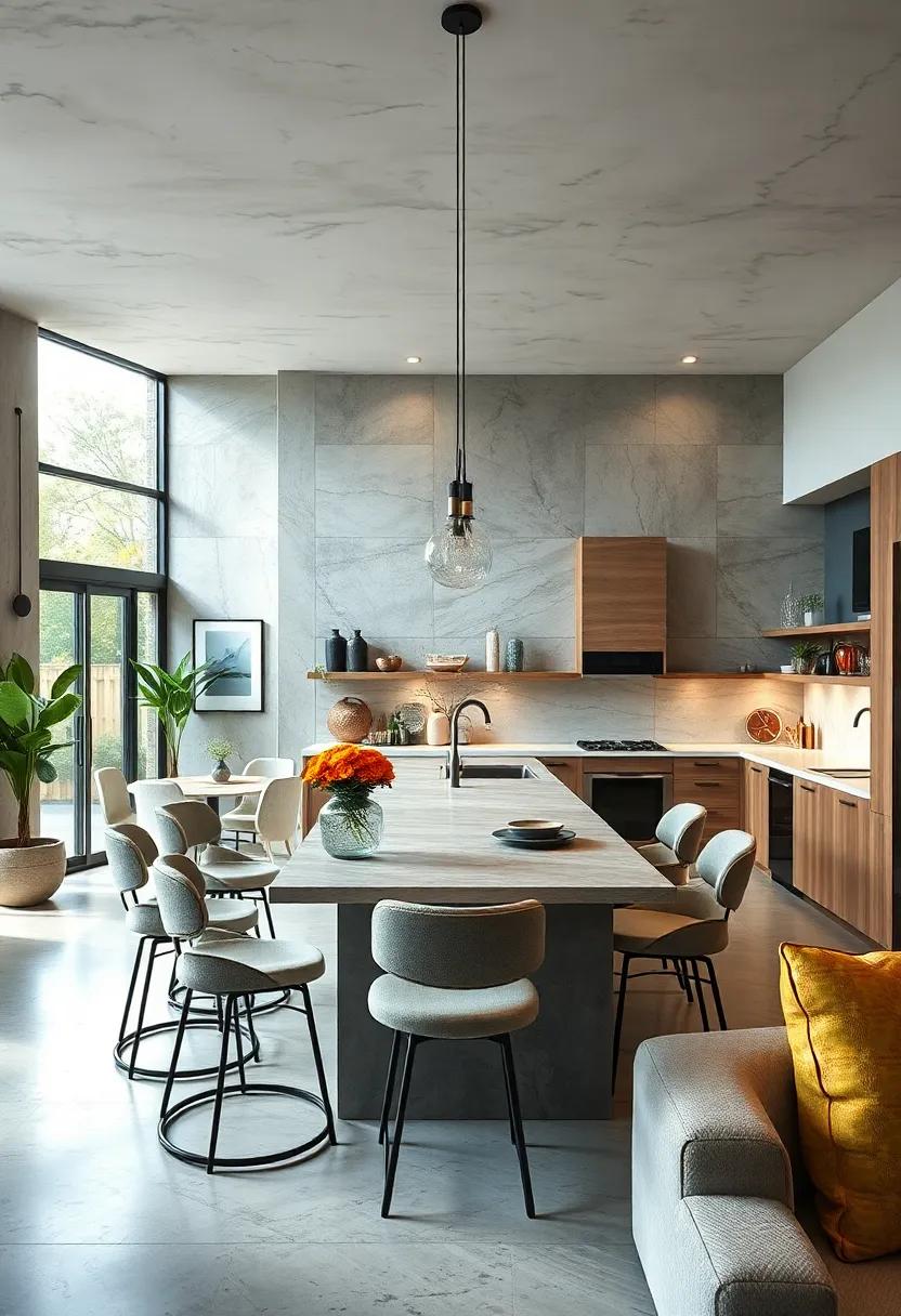 Design an Island Bar: Include a stylish kitchen island that serves as a dining area, providing a gathering spot for family and guests