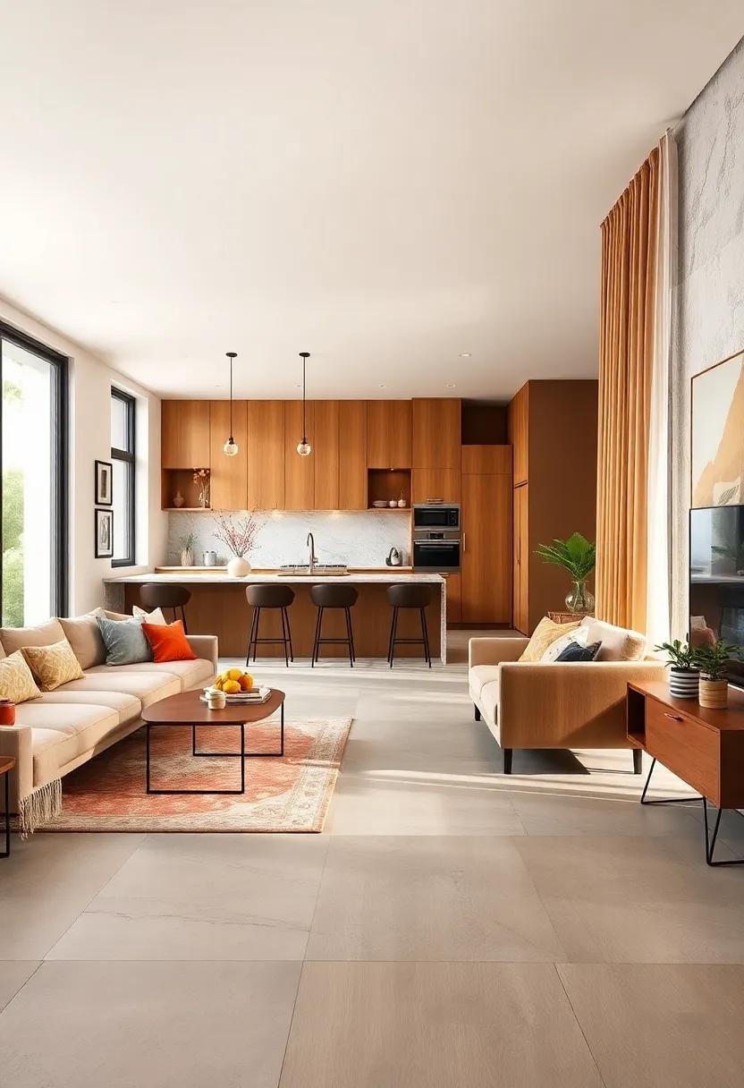 Employ a Continuous Flooring Design: Choose the same flooring material for both areas to visually connect the spaces and create flow