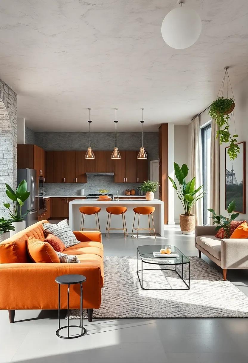 Incorporate Indoor Plants: Add greenery with potted plants or hanging planters to bring life and a pop of color into your open concept space