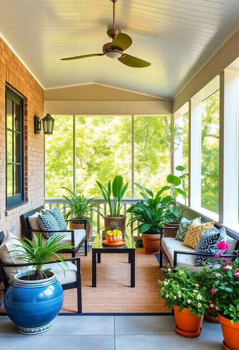 Use Color-Themed Plantings: Coordinate your plant choices with the color scheme of your porch for a harmonious and curated look