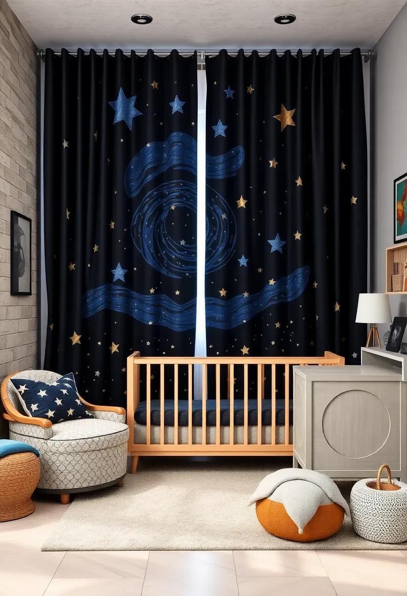 Starry Window Treatments: Opt for blackout curtains adorned with star patterns, blocking light while also sprinkling some celestial charm ⁢into‍ the space