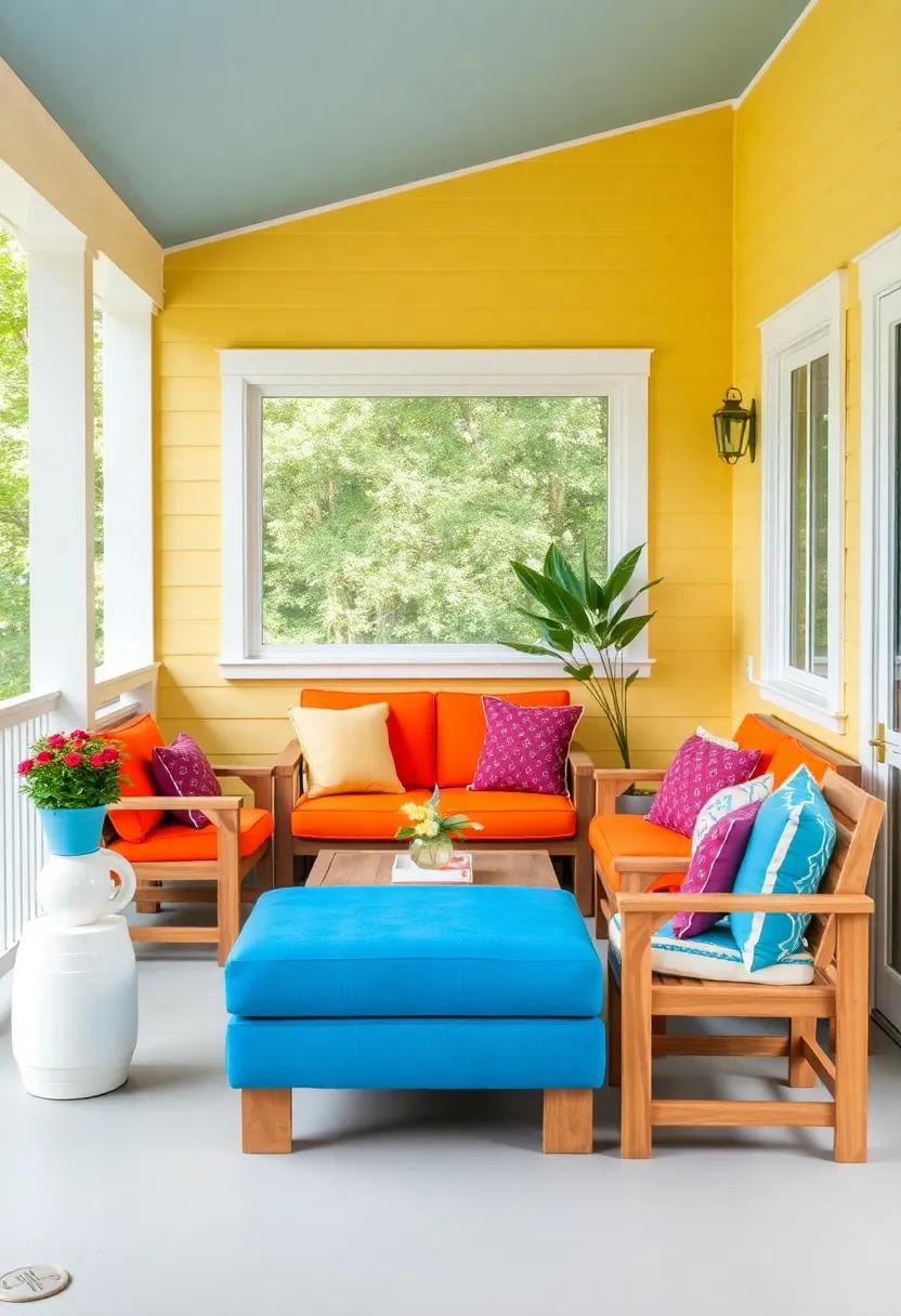 brightly⁢ Colored Seating: Invest in outdoor furniture that features bold upholstery or colorful ‌teak finishes