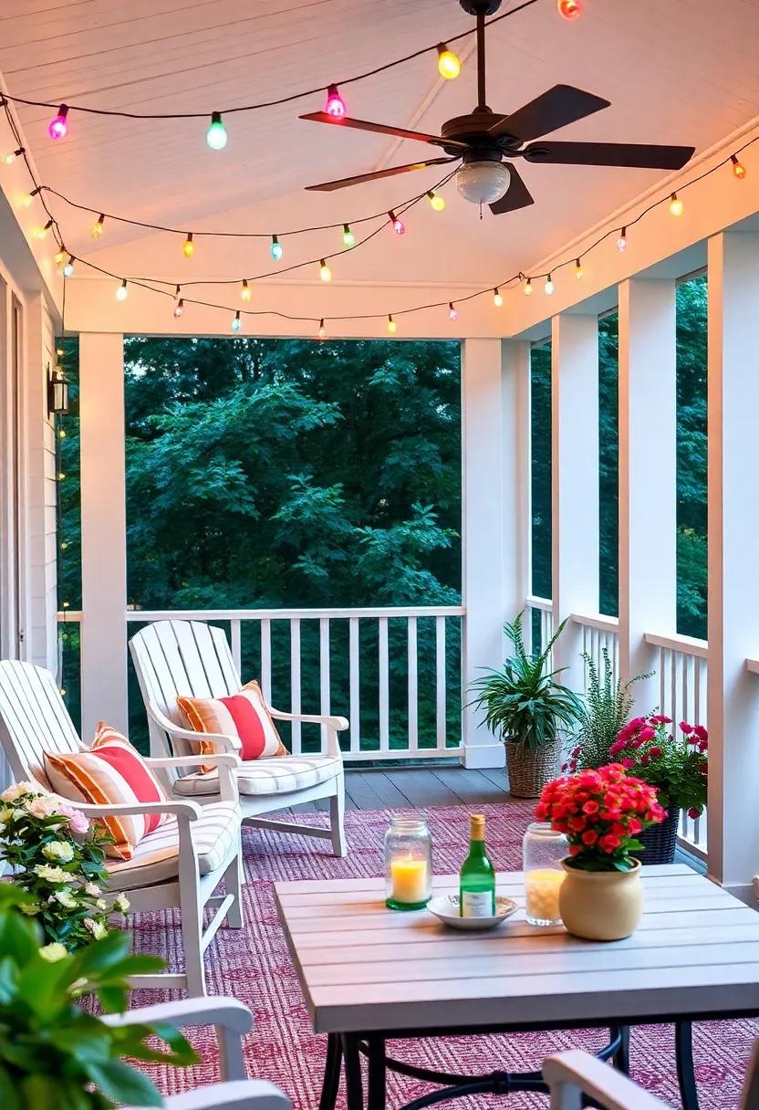 multi-Colored​ String Lights: String ⁤up colorful lights across the porch to create a⁤ festive atmosphere​ for evening entertaining