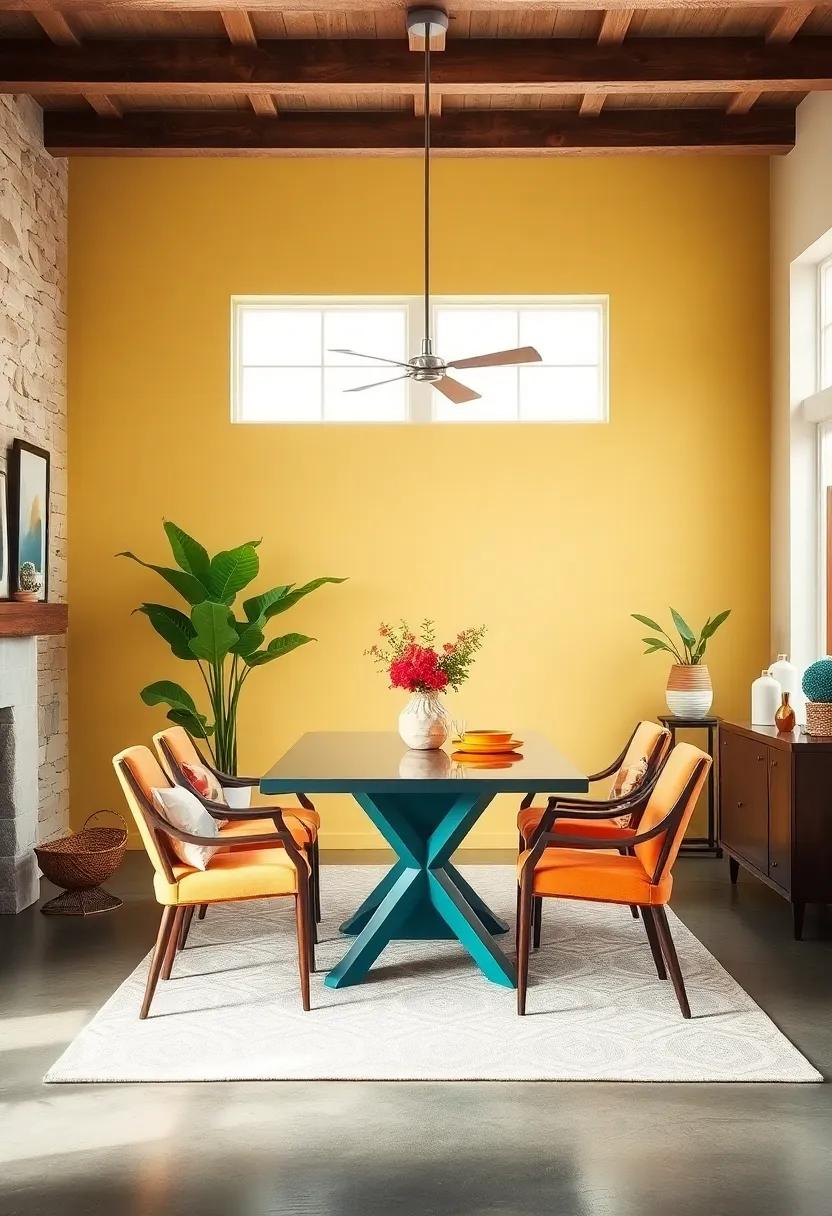 Color Pop Paint: Paint an accent wall in a bright, cheerful color to invigorate the dining room without overwhelming the space