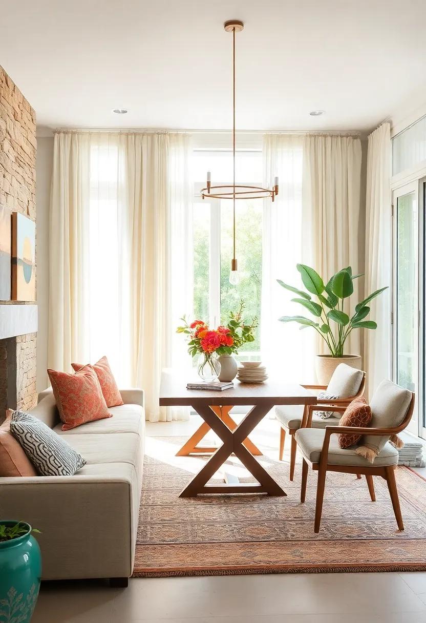 Embrace Light Fabrics: swap heavy drapes for sheer curtains that flutter with the breeze,allowing natural light to flood your dining room