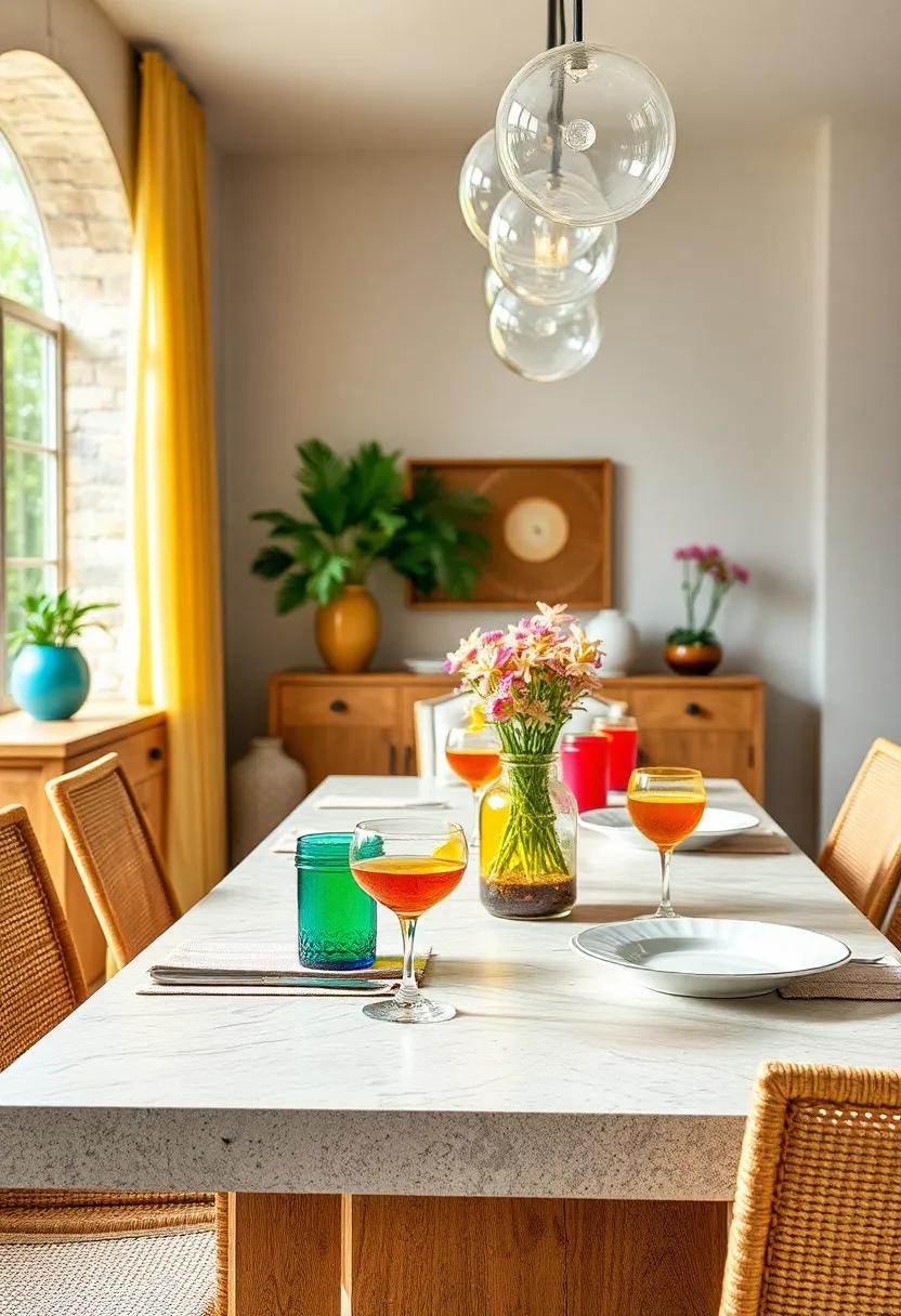Vibrant Glassware: Choose bright, colorful glasses for your drinkware to add a fun and cheerful touch to meals
