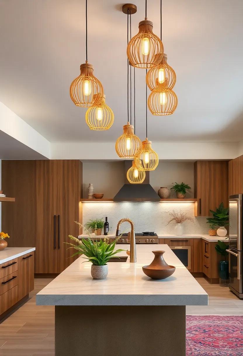 Clustered Bamboo Hanging Lights – Group these playful fixtures together for a dramatic and dynamic centerpiece above your kitchen island