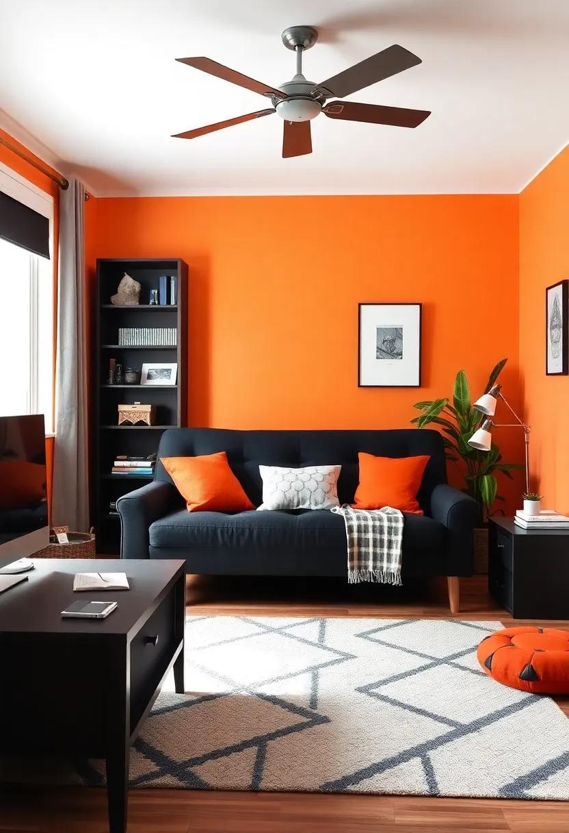 Include a black futon that converts into a ‍bed,providing additional seating and sleep space for friends