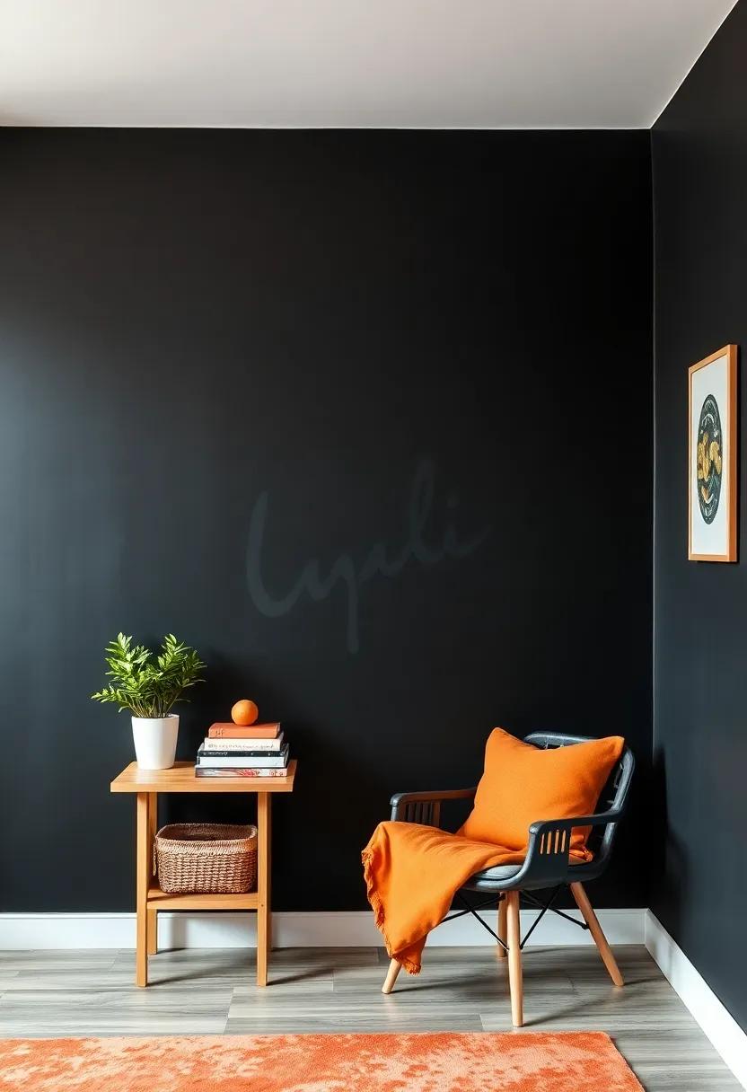 Paint⁤ or decorate a chalkboard wall in black for an interactive space for ⁤creativity and expression