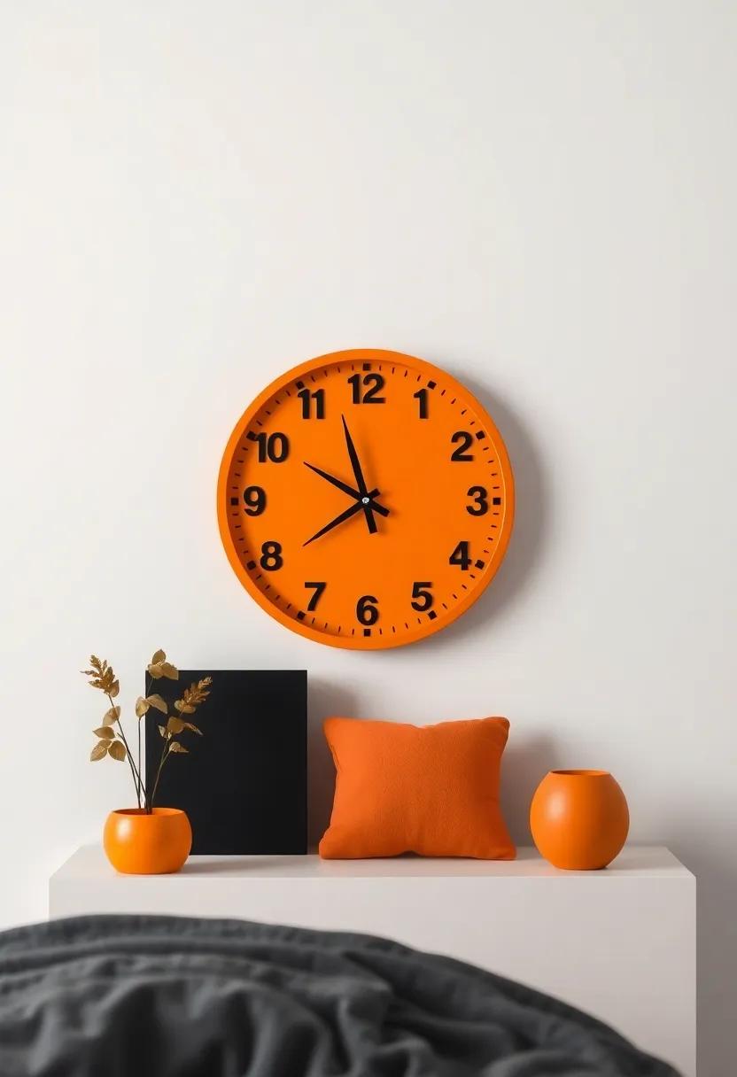 Design a personalized tangerine wall ⁢clock ‍that also acts as ⁤a‌ statement piece for time management