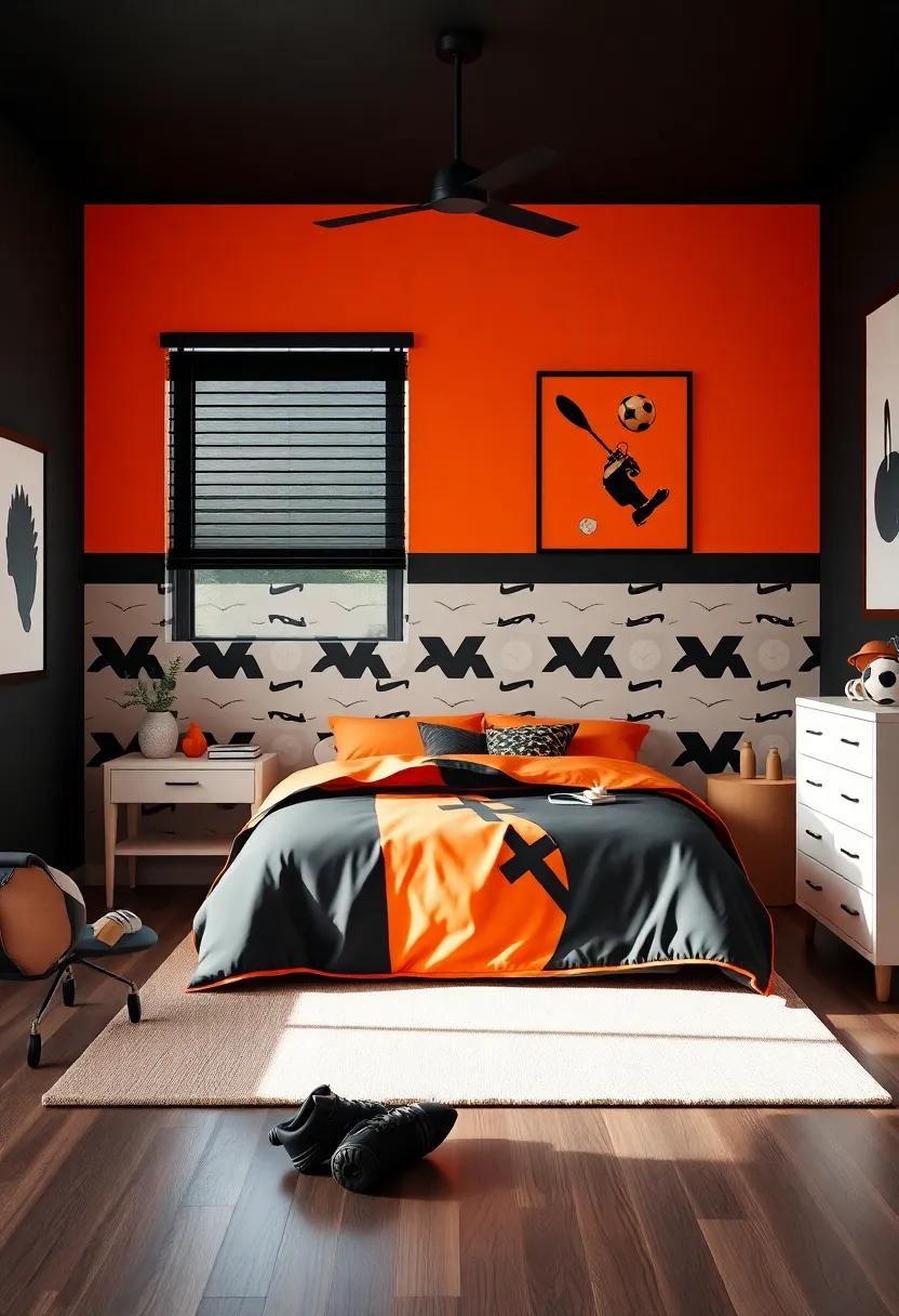 Choose ⁣tangerine and black bedding with sports ⁢or hobbies themes that reflect personal⁤ interests