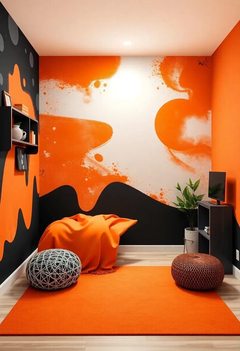 Designate a wall as a mural canvas, ready for​ painting or‌ decorating in customizable tangerine shades