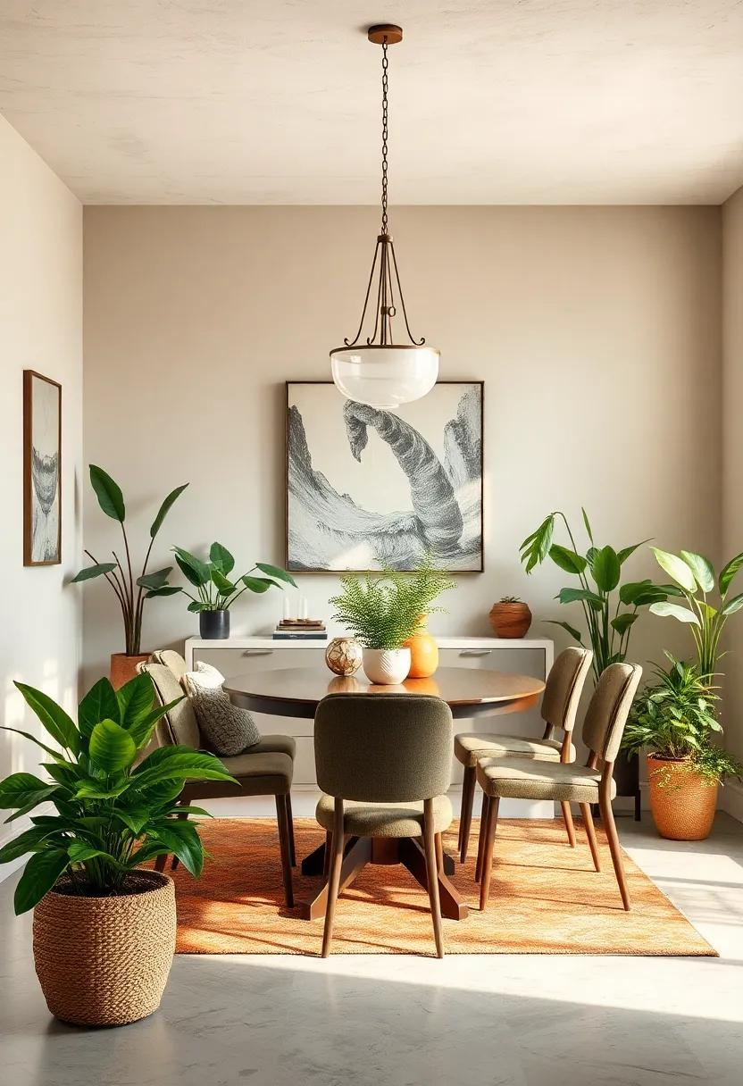 Faux Plants and Greenery: Look for stylish faux plants at thrift shops that require no maintenance but add a lively touch to your dining space