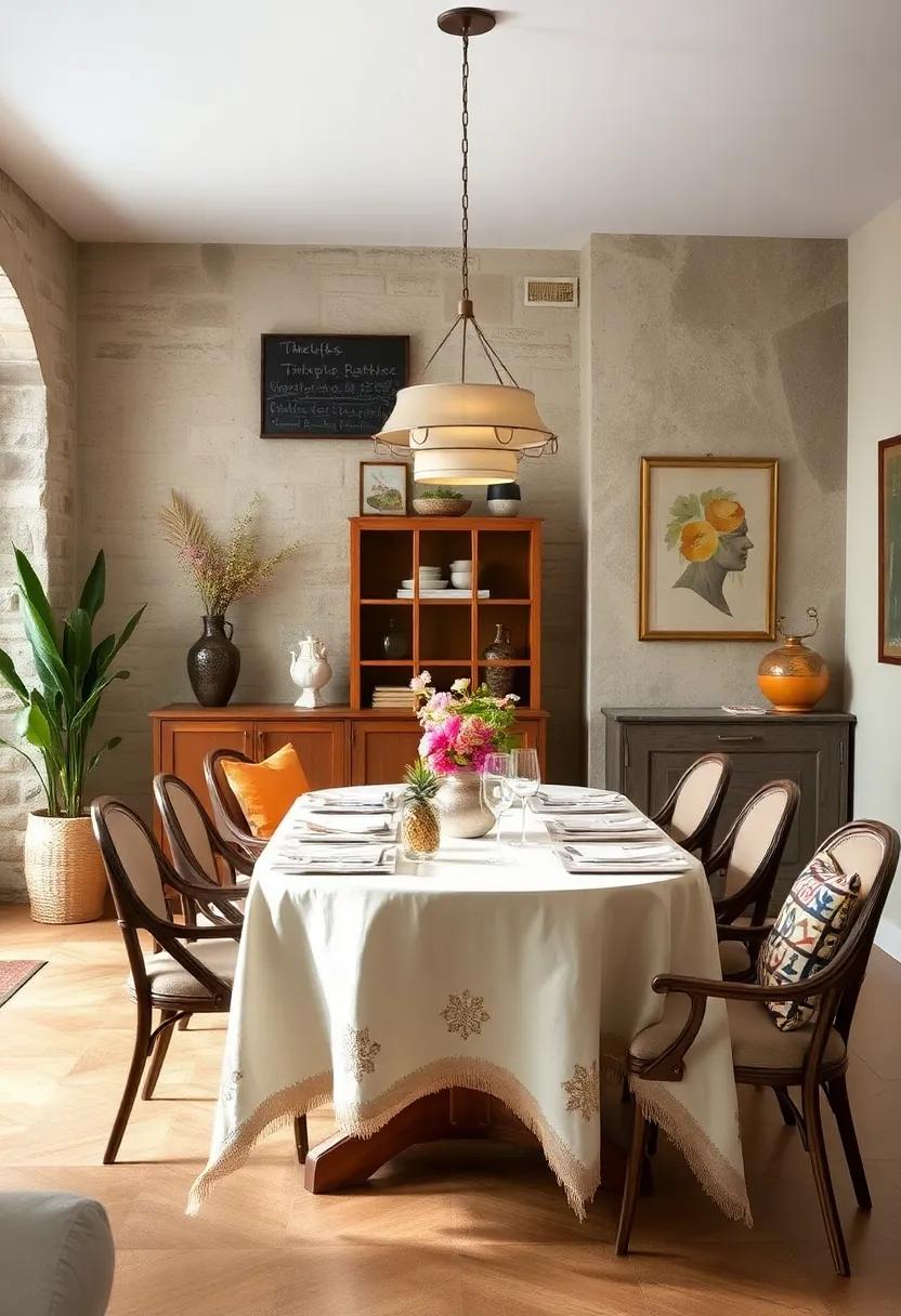 Unique Table Linens: discover vintage tablecloths or embroidered napkins that can infuse your dining space with a touch of nostalgia