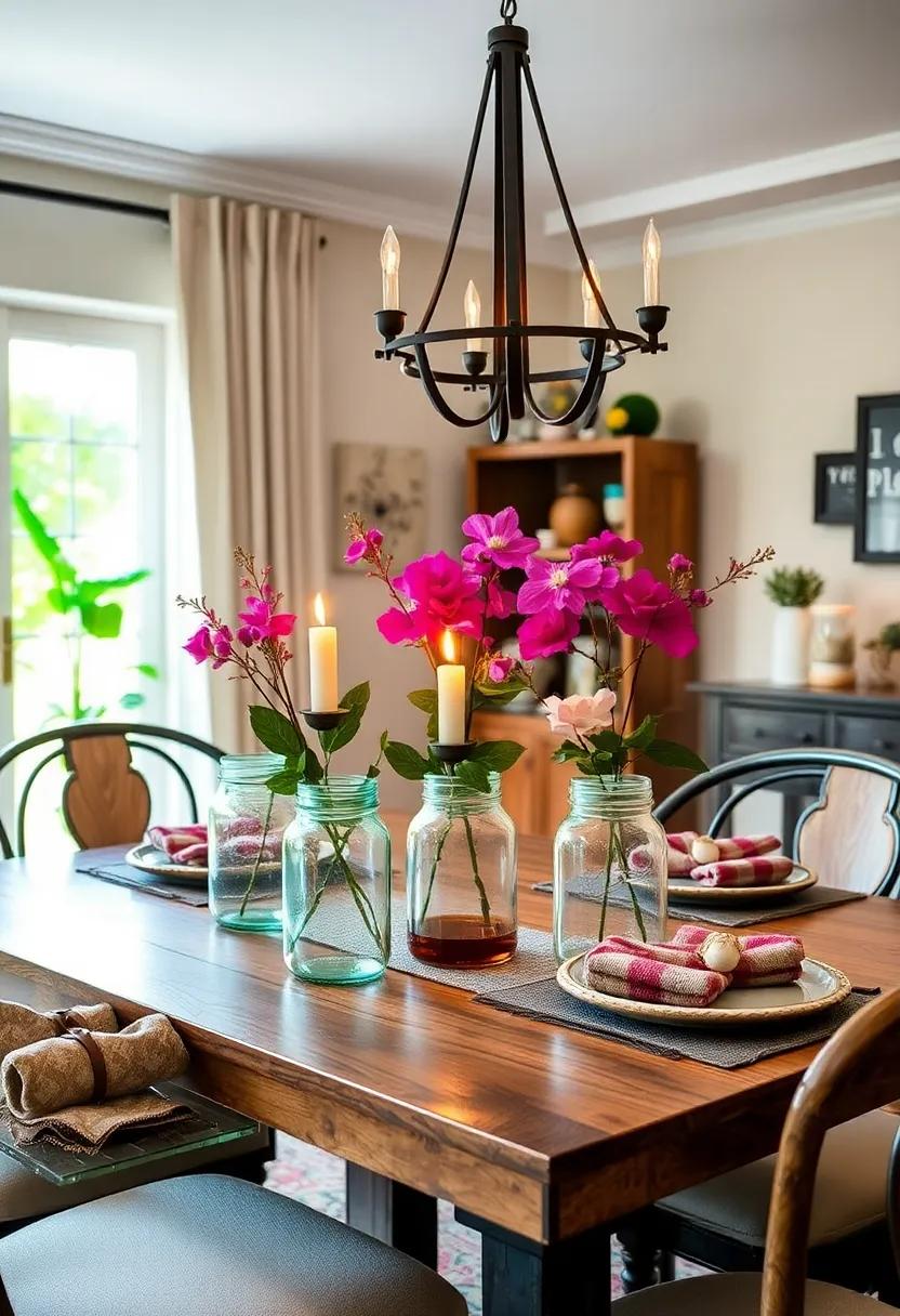 Vintage mason Jars: Transform them into unique candle holders or vases to add a rustic charm to your dining table