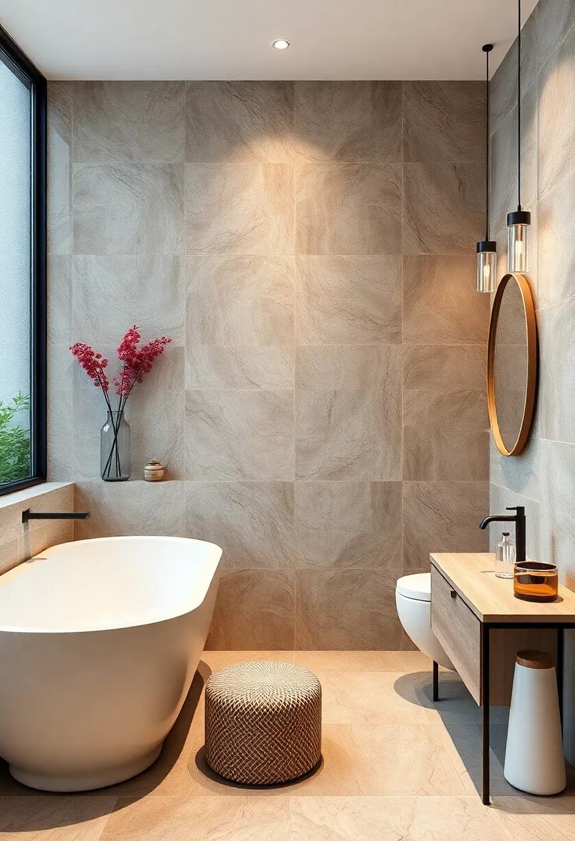 Curved Edges: Incorporate rounded edges in modern fixtures, juxtaposed with traditional sharp tile designs for added visual intrigue