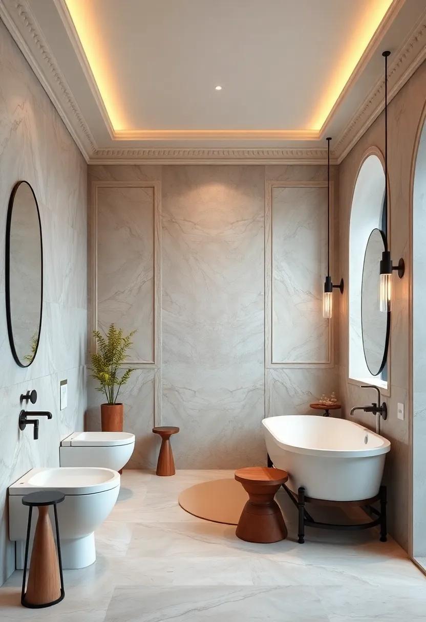 Elegant Trims: Use ornate crown molding with sleek, modern tiles to create a refined elegance that's both timeless and contemporary