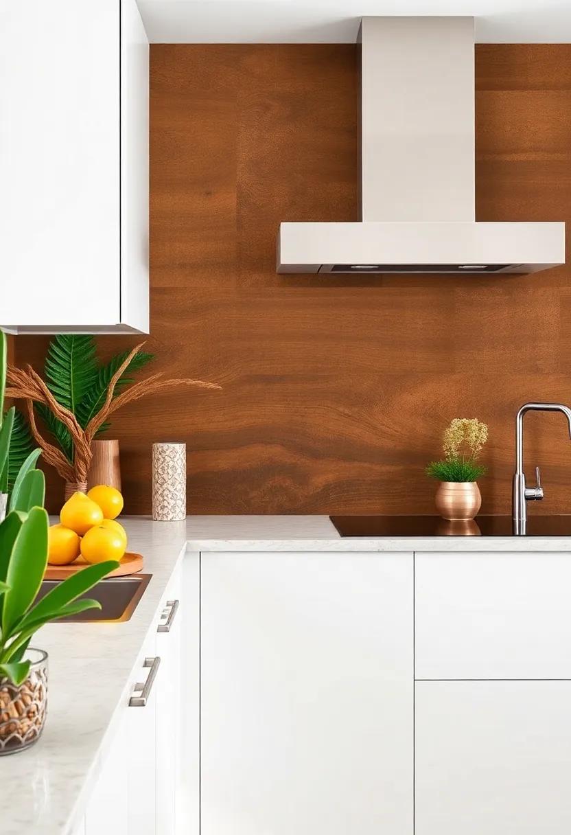 Layering Textures with Wood and Stone Elements in Backsplashes