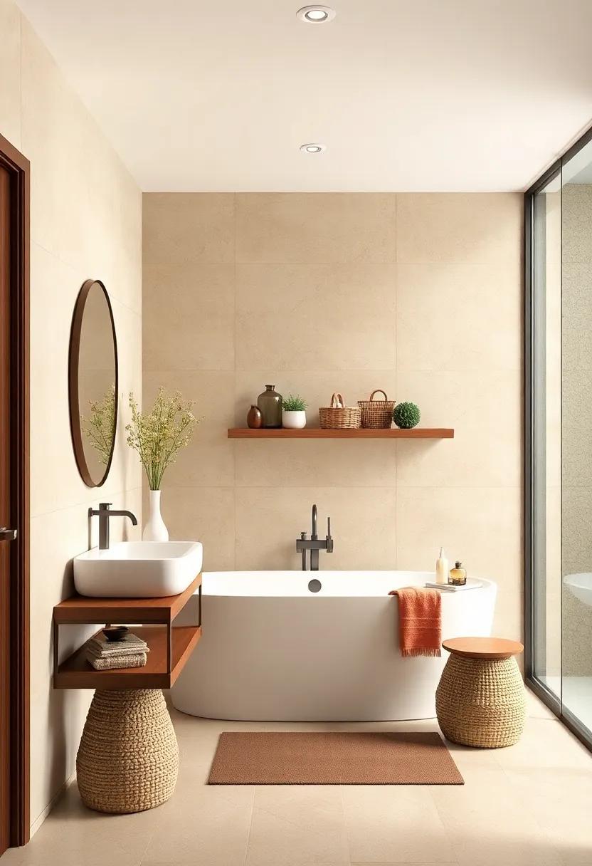 Textured Accessories: Incorporate textured accessories like wicker⁣ baskets or wooden shelves in‍ rich brown tones to ⁤add ⁤warmth and an organic touch to⁣ your bathroom