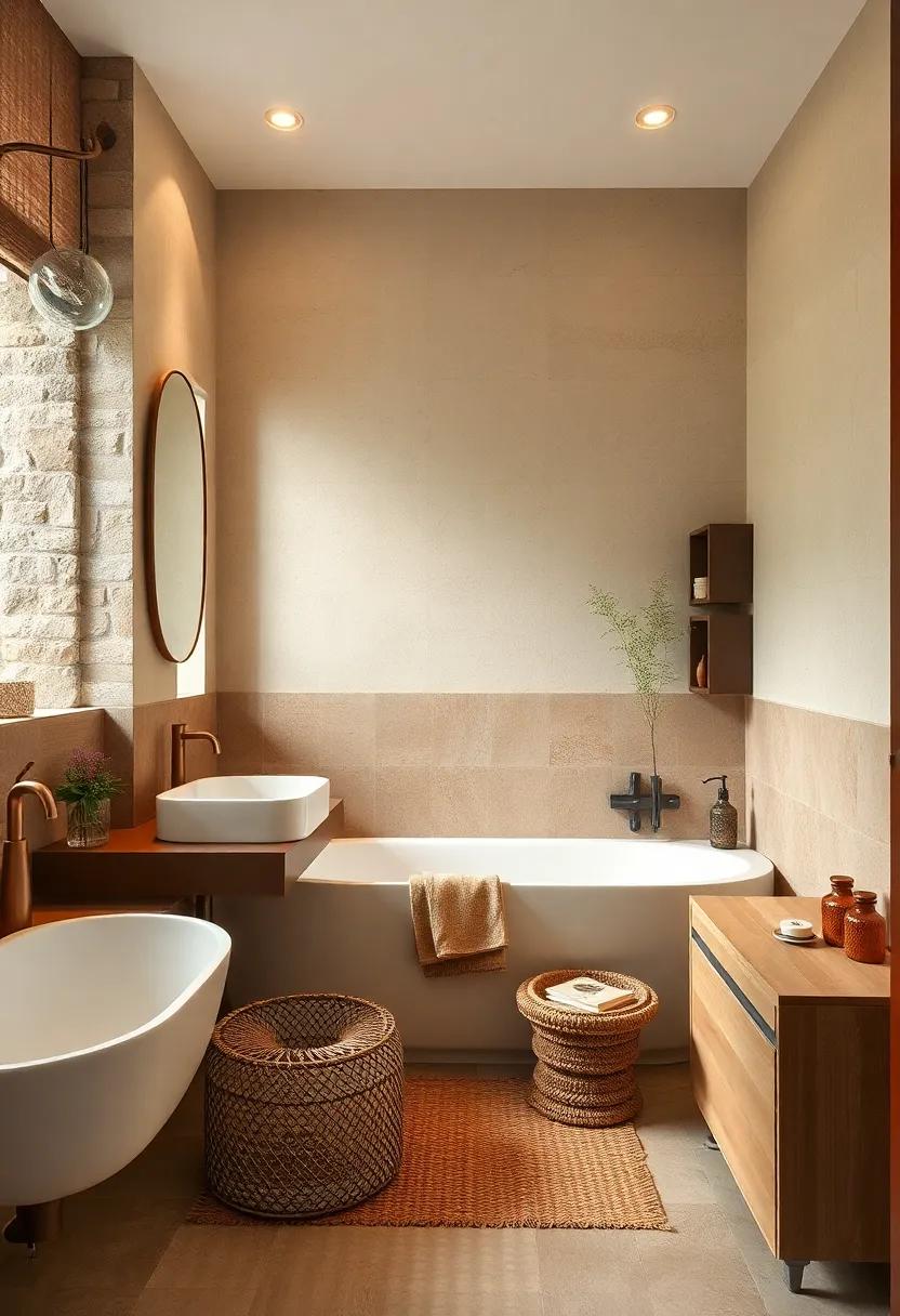 Upcycled Elements: Get creative with upcycled items like repurposed jars‍ for storage or brown-colored knick-knacks that celebrate sustainability and chic decor