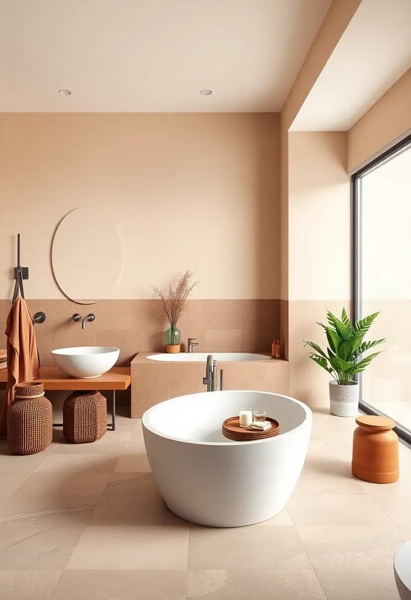 Terracotta and Sand: Embrace warm terracotta with sandy beige hues, utilizing natural stone tiles to amplify rustic charm