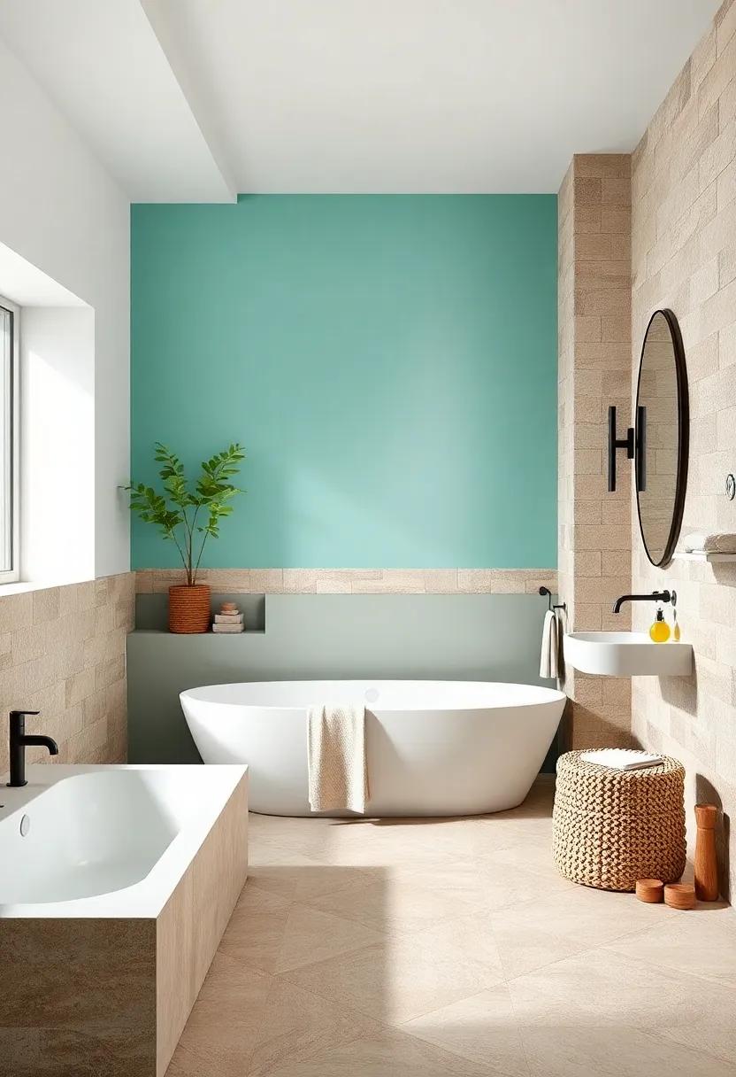 Aquamarine and Driftwood Beige: A refreshing aquamarine balanced by earthy driftwood tones evokes a serene coastal escape with stone accents